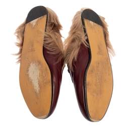 مملوكة مسبقًا Gucci Burgundy Leather And Fur Princetown Horsebit Mules Size 37