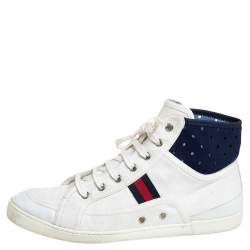 Gucci White Canvas And Leather Web High Top Sneakers Size 39