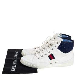 Gucci White Canvas And Leather Web High Top Sneakers Size 39