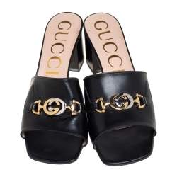 Pre Owned صندل سلايد غوتشي زومي جلد أسود مقاس 41