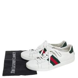 مملوكة مسبقًا حذاء رياضي غوتشي منخفض من أعلى ويب أيس جلد أبيض مقاس 37.5