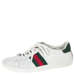 مملوكة مسبقًا حذاء رياضي غوتشي منخفض من أعلى ويب أيس جلد أبيض مقاس 37.5