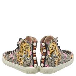 مملوكة مسبقًا Gucci Beige GG Canvas Major Tiger Pearl Embellished High Top Sneakers Size 38