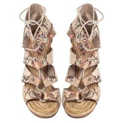 Gucci Beige/Brown Python Leather Ankle Strap Sandals Size 38