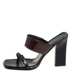 مملوكة مسبقًا Gucci Vintage Brown Patent Leather Open Toe Mule Sandals Size 39