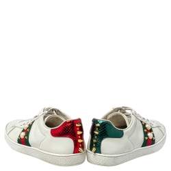 مملوكة مسبقًا Gucci White Leather New Ace Web Faux Pearl Embellished Low Top Sneakers Size 38