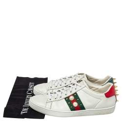 مملوكة مسبقًا Gucci White Leather New Ace Web Faux Pearl Embellished Low Top Sneakers Size 38