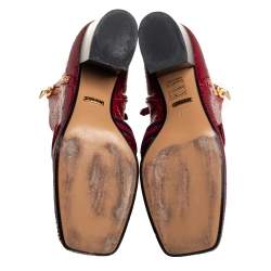 Pre Owned Gucci Red Python Web GG Marmont Block Heel Ankle Boots Size 37.5