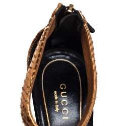 Pre Owned Gucci Black/Gold Suede And Python Kelis Ankle Strap Sandals Size 36