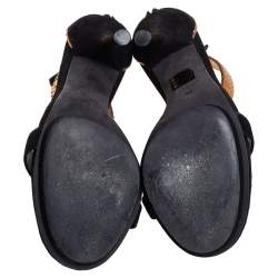 Pre Owned Gucci Black/Gold Suede And Python Kelis Ankle Strap Sandals Size 36