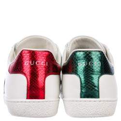 Pre Owned Gucci White Leather Python Embossed Leather Ace Bee Sneakers EU 35