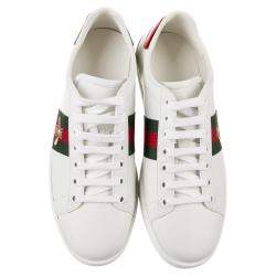 Pre Owned Gucci White Leather Python Embossed Leather Ace Bee Sneakers EU 35