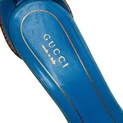 Gucci Blue/Gold Suede and Python Leather Kelis Ankle Strap Platform Sandals Size 36