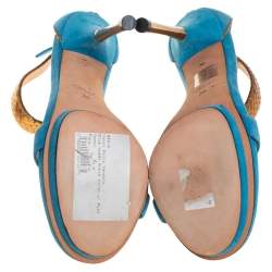 Gucci Blue/Gold Suede and Python Leather Kelis Ankle Strap Platform Sandals Size 36