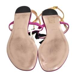 مملوكة مسبقًا Gucci Pink/Gold Suede And Leather Moody Bow Flat Thong Sandals Size 37