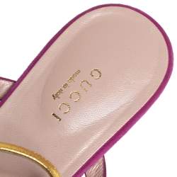 مملوكة مسبقًا Gucci Pink/Gold Suede And Leather Moody Bow Flat Thong Sandals Size 37