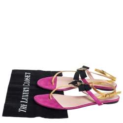 مملوكة مسبقًا Gucci Pink/Gold Suede And Leather Moody Bow Flat Thong Sandals Size 37