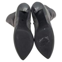 Pre Owned حذاء بوت كاحل نعل سميك مقدمة مدببة جلد وسويدي رمادي مقاس 37 