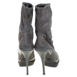 Pre Owned حذاء بوت كاحل نعل سميك مقدمة مدببة جلد وسويدي رمادي مقاس 37 