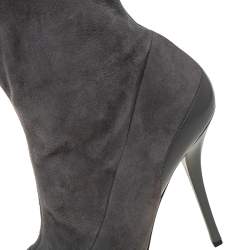 Pre Owned حذاء بوت كاحل نعل سميك مقدمة مدببة جلد وسويدي رمادي مقاس 37 