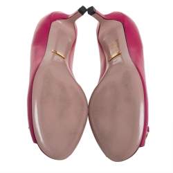 Pre Owned Gucci Pink Leather Horsebit Peep Toe Pumps Size 39