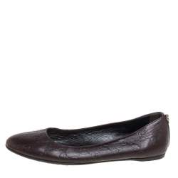 Pre Owned Gucci Dark Brown Guccissima Leather Ballet Flats Size 38