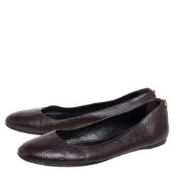 Pre Owned Gucci Dark Brown Guccissima Leather Ballet Flats Size 38