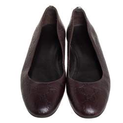 Pre Owned Gucci Dark Brown Guccissima Leather Ballet Flats Size 38