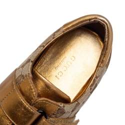 Pre Owned حذاء رياضي غوتشي جلد وكانفاس جي جي بيج/ذهبي فيلكرو مقاس 36