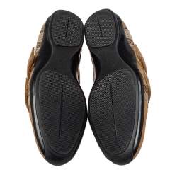 Pre Owned حذاء رياضي غوتشي جلد وكانفاس جي جي بيج/ذهبي فيلكرو مقاس 36