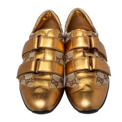 Pre Owned حذاء رياضي غوتشي جلد وكانفاس جي جي بيج/ذهبي فيلكرو مقاس 36