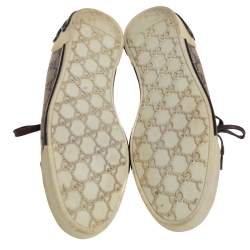 Pre Owned Gucci Brown/Beige GG Canvas Boulevard Script Logo Lace Up Sneakers Size 39