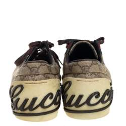 Pre Owned Gucci Brown/Beige GG Canvas Boulevard Script Logo Lace Up Sneakers Size 39