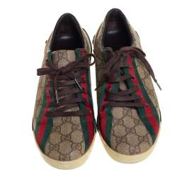 Pre Owned Gucci Brown/Beige GG Canvas Boulevard Script Logo Lace Up Sneakers Size 39