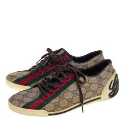 Pre Owned Gucci Brown/Beige GG Canvas Boulevard Script Logo Lace Up Sneakers Size 39