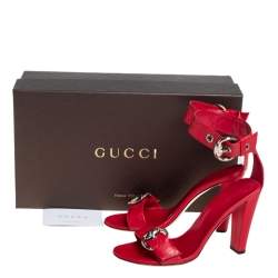 Pre Owned Gucci Red Guccissima Leather Ankle Strap Sandals Size 37.5