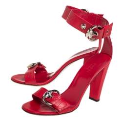 Pre Owned Gucci Red Guccissima Leather Ankle Strap Sandals Size 37.5