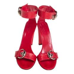 Pre Owned Gucci Red Guccissima Leather Ankle Strap Sandals Size 37.5
