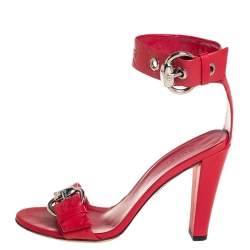 Pre Owned Gucci Red Guccissima Leather Ankle Strap Sandals Size 37.5