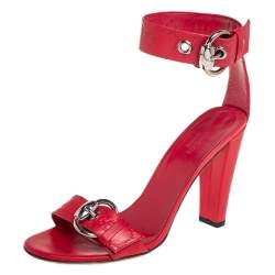 Pre Owned Gucci Red Guccissima Leather Ankle Strap Sandals Size 37.5