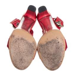 Pre Owned Gucci Red Guccissima Leather Ankle Strap Sandals Size 37.5