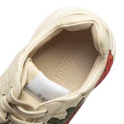 Gucci Cream Leather Rhyton Strawberry Print Low Top Sneakers Size 36