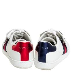 Pre Owned حذاء رياضي غوتشي جلد أبيض برقعات قابلة للفصل مقاس 35.5