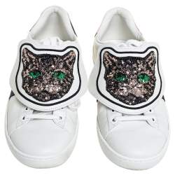 Pre Owned حذاء رياضي غوتشي جلد أبيض برقعات قابلة للفصل مقاس 35.5