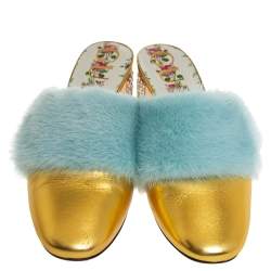 Pre Owned Gucci Gold Fur And Leather Candy Mink Mules Size 36