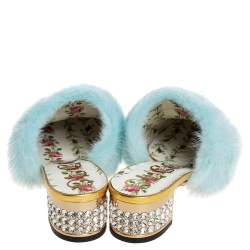 Pre Owned Gucci Gold Fur And Leather Candy Mink Mules Size 36
