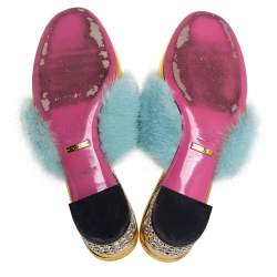 Pre Owned Gucci Gold Fur And Leather Candy Mink Mules Size 36