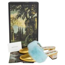 Pre Owned Gucci Gold Fur And Leather Candy Mink Mules Size 36