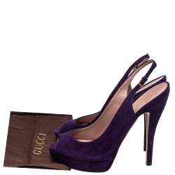 Pre Owned Gucci Purple Suede Peep Toe Slingback Sandals Size 40