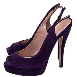 Pre Owned Gucci Purple Suede Peep Toe Slingback Sandals Size 40